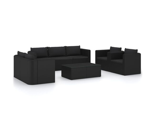 Set de muebles de jardín 9 pzas cojines ratán sintético negro vidaxl