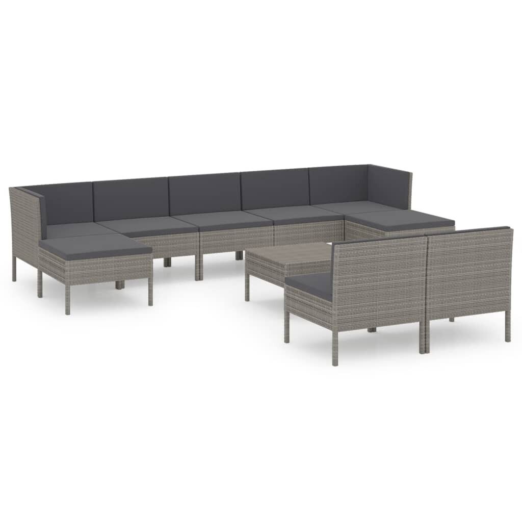 Set de muebles de jardín 10 pzas y cojines ratán sintético gris vidaxl