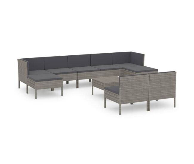 Set de muebles de jardín 10 pzas y cojines ratán sintético gris vidaxl
