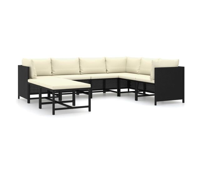 Set de muebles de jardín 8 pzas y cojines ratán sintético negro vidaxl