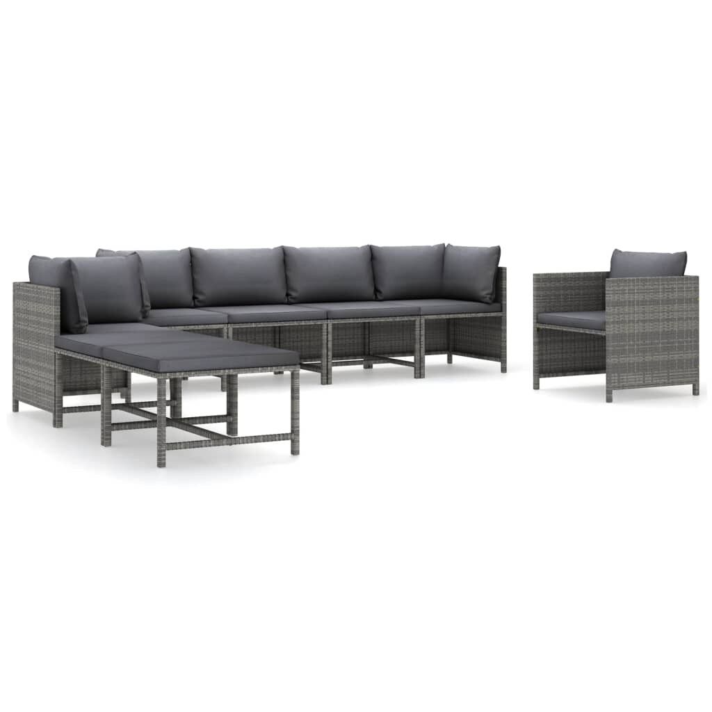 Set de muebles de jardín 8 pzas y cojines ratán sintético gris vidaxl