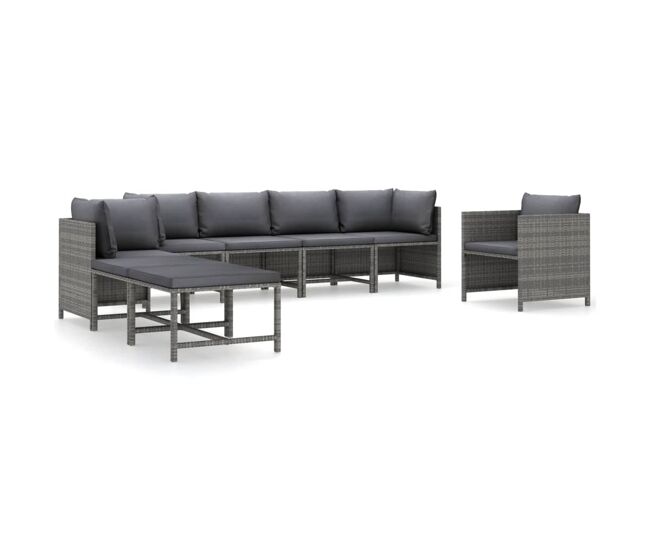 Set de muebles de jardín 8 pzas y cojines ratán sintético gris vidaxl