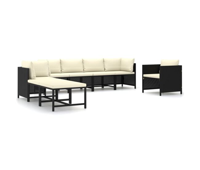 Set de muebles de jardín 8 pzas y cojines ratán sintético negro vidaxl