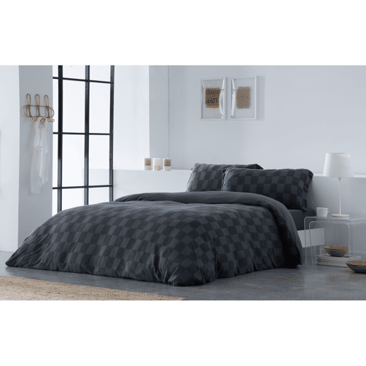 Capa nórdica Naturals ELBA Cinzento escuro Solteiro (180 x 220 cm)