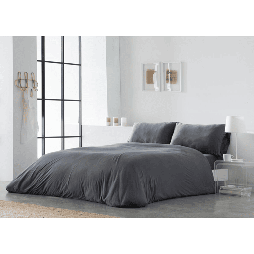 Capa nórdica Naturals ELBA Cinzento escuro Solteiro (180 x 220 cm)