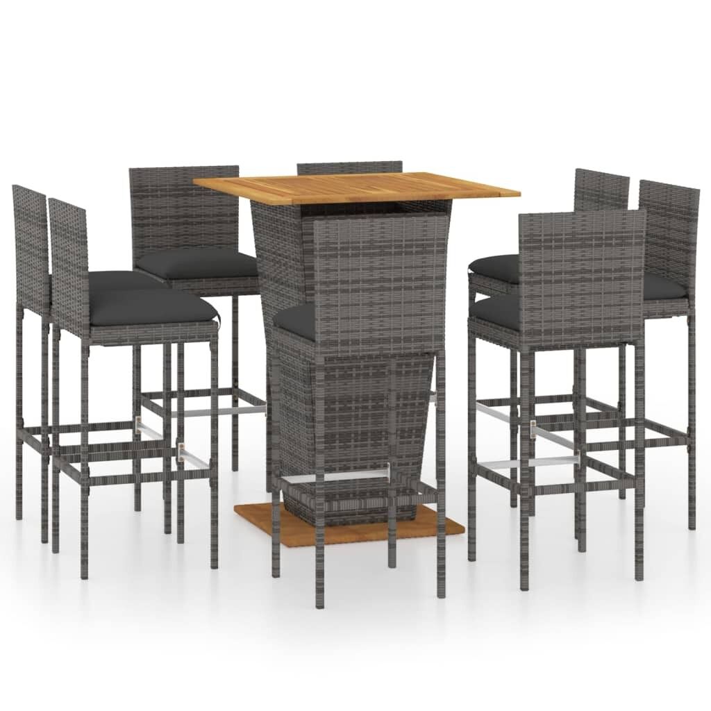 Set de muebles de bar de jardín 9 pzas y cojines ratán pe gris vidaxl