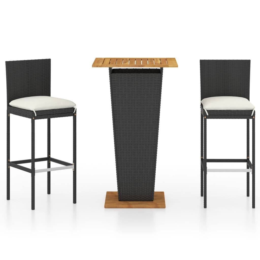 Set de muebles de bar jardín 3 piezas y cojines ratán pe negro vidaxl
