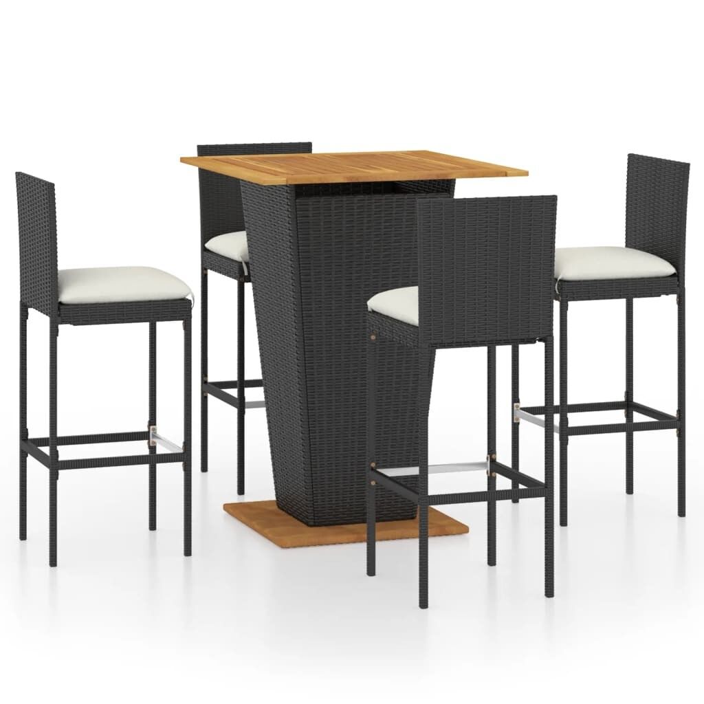 Set de muebles de bar de jardín 5 pzas y cojines ratán pe negro vidaxl