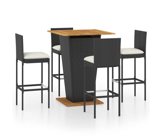 Set de muebles de bar de jardín 5 pzas y cojines ratán pe negro vidaxl