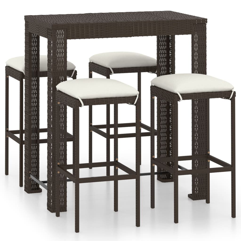 Set de bar para jardín 5 pzas y cojines ratán sintético marrón vidaxl