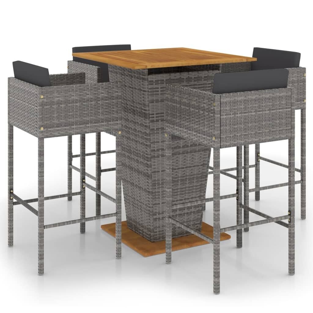 Set muebles de bar jardín 5 pzas y cojines ratán sintético gris vidaxl