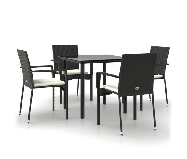 Set de muebles jardín 5 pzas con cojines ratán sintético negro vidaxl