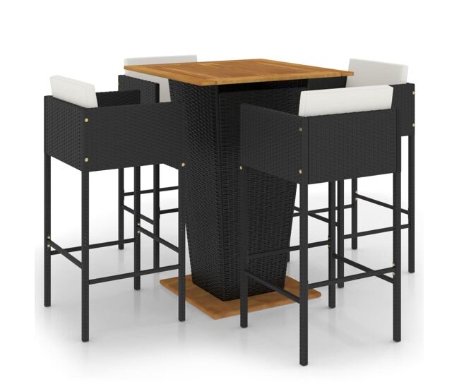 Set de bar de jardín 5 pzas y cojines ratán sintético negro vidaxl