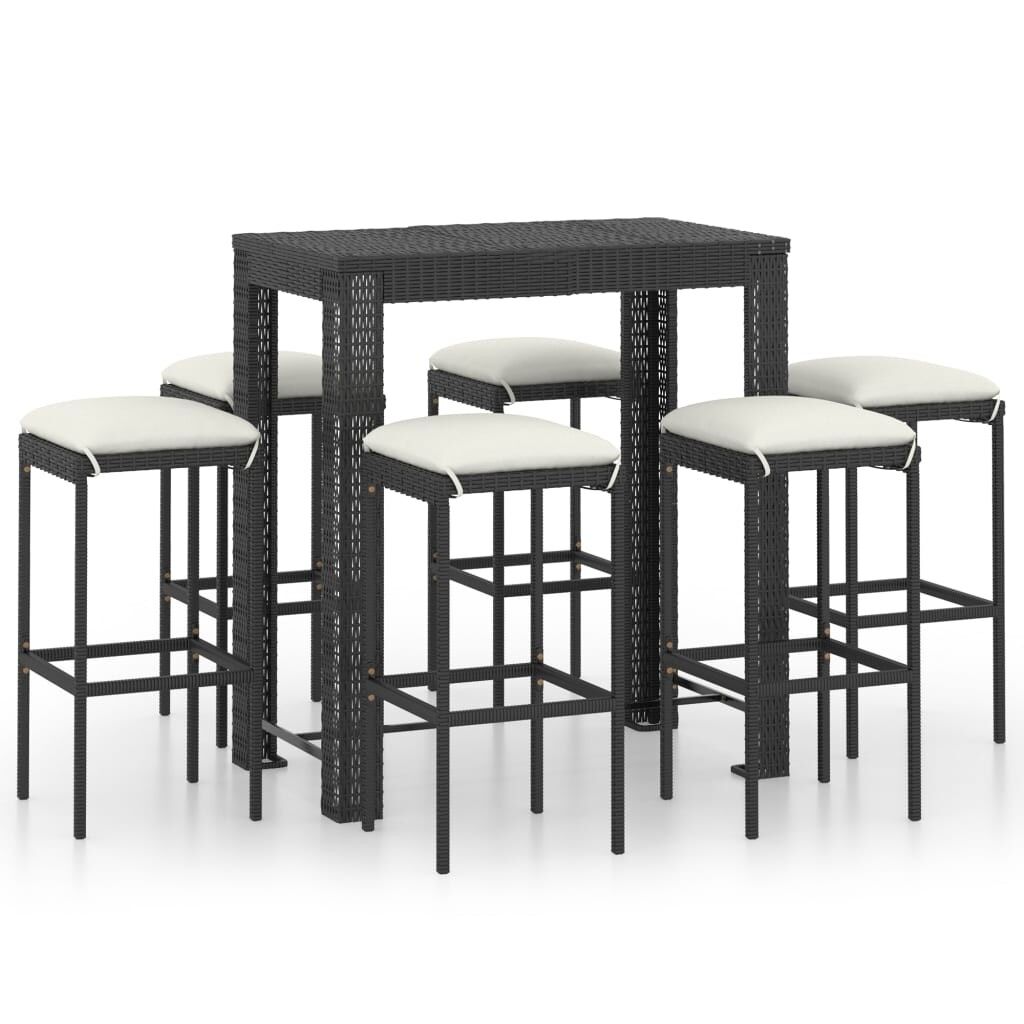 Set muebles bar jardín 7 piezas y cojines ratán sintético negro vidaxl