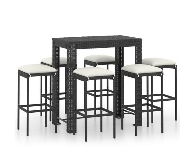 Set muebles bar jardín 7 piezas y cojines ratán sintético negro vidaxl