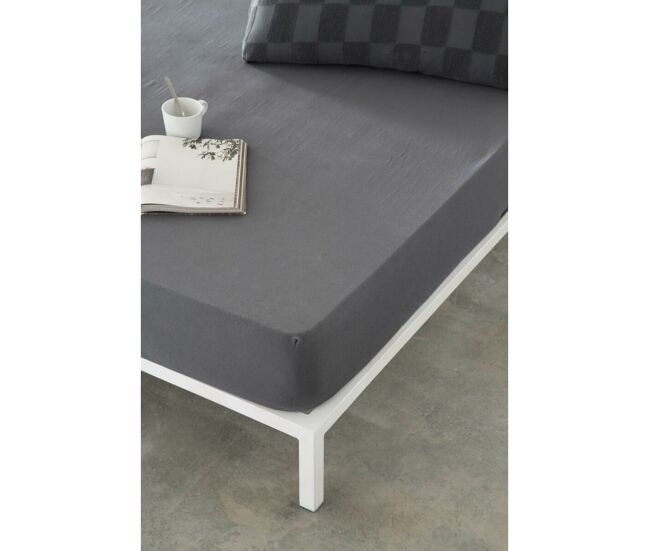 Sábana bajera ajustable naturals elba gris oscuro 135 x 200 (cama de 135)