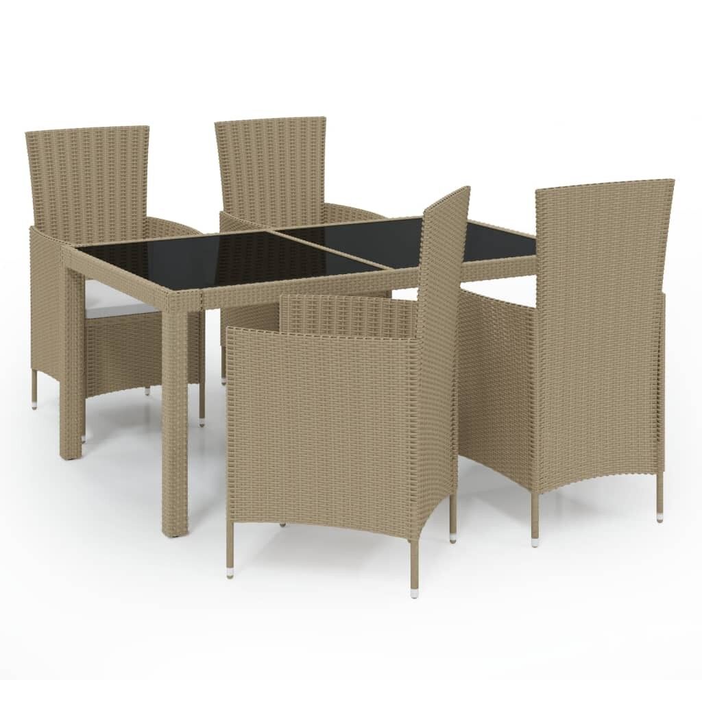 Set de comedor de jardín 5 pzas y cojines ratán sintético beige vidaxl