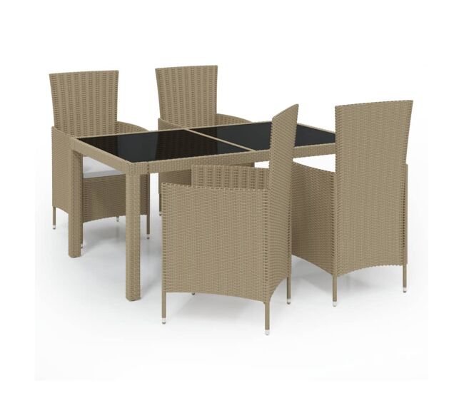 Set de comedor de jardín 5 pzas y cojines ratán sintético beige vidaxl