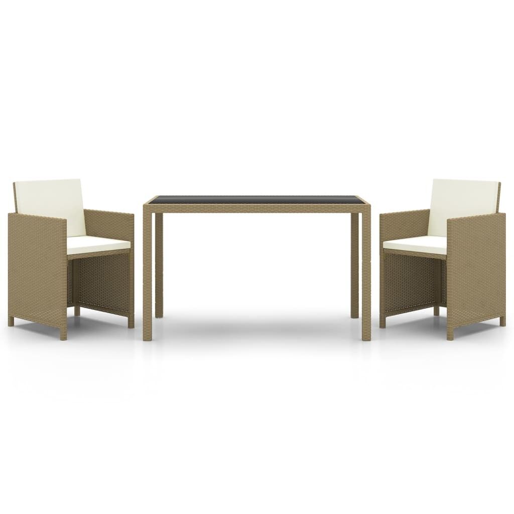 Set comedor de jardín 3 pzas con cojines ratán sintético beige vidaxl