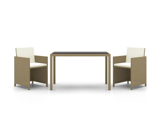 Set comedor de jardín 3 pzas con cojines ratán sintético beige vidaxl