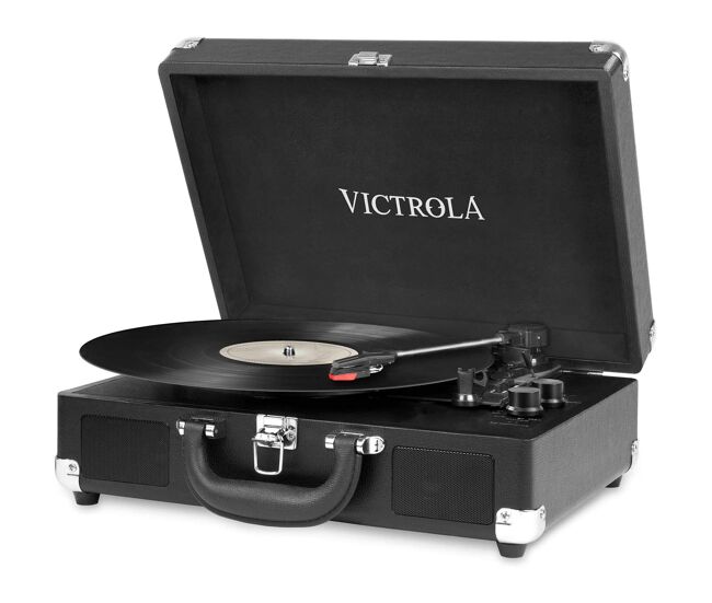 Tocadiscos portátil con bluetooth y altavoces victrola journey tres velocidades de reproducción 33 1/3, 45 y 78 rpm