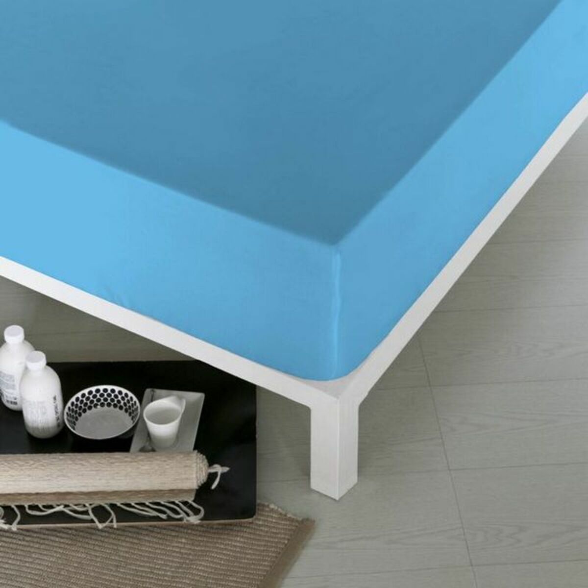 Sábana bajera ajustable naturals azul cama de 180 (180 x 190 cm)