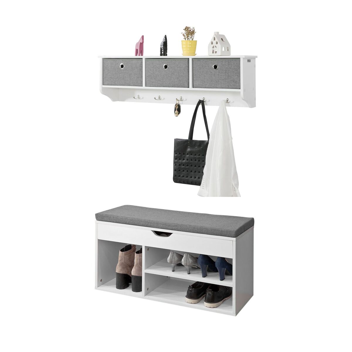 Mueble recibidor Zapatero con Perchero FSR45-HG+FRG282-W SoBuy