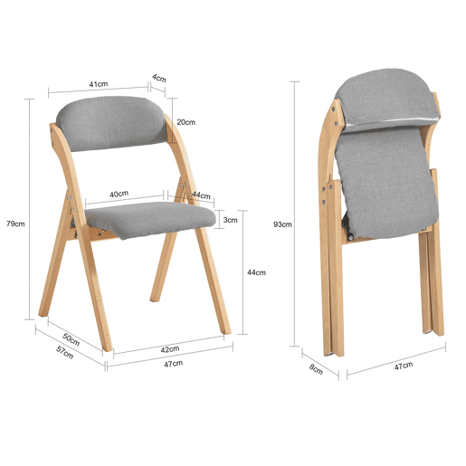 Conjunto de 2 cadeiras dobráveis de madeira com assento e encosto estofados 47 x 57 x 79 cm SoBuy FST92-Nx2