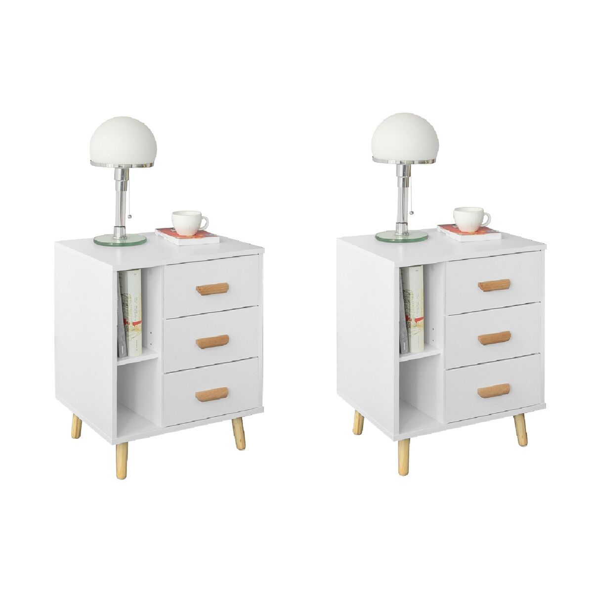 Set de 2 Mesitas de Noche, 3 cajones 3 estantes FBT95-Wx2 SoBuy