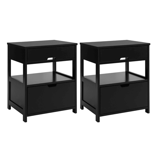 Mesa de cabeceira de quarto com 2 gavetas Preto 45x55x38cm SoBuy FRG258-SCHx2