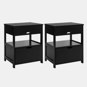 Mesa de cabeceira de quarto com 2 gavetas Preto 45x55x38cm SoBuy FRG258-SCHx2