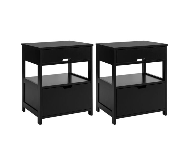 Set de 2 mesitas de noche dormitorio mesa auxiliar con 2 cajones negro 45x55x38cm frg258-schx2 sobuy
