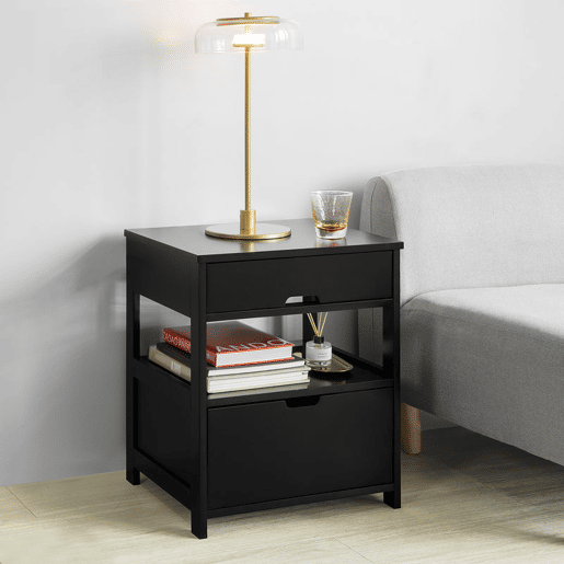 Mesa de cabeceira de quarto com 2 gavetas Preto 45x55x38cm SoBuy FRG258-SCHx2