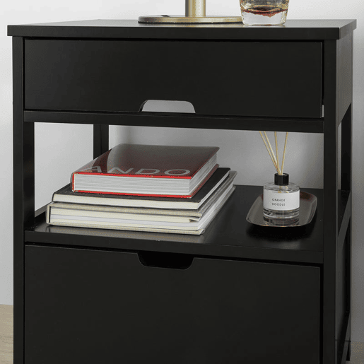 Mesa de cabeceira de quarto com 2 gavetas Preto 45x55x38cm SoBuy FRG258-SCHx2
