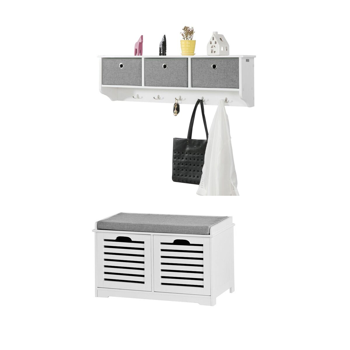 Mueble recibidor Zapatero + Perchero FSR23-K-W+FRG282-W SoBuy