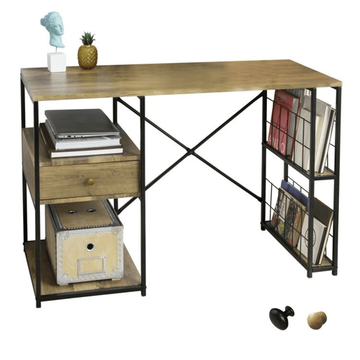 Secretária de computador com 1 gaveta e 4 prateleiras para escritório Quarto Estrutura de aço 118 x 48 x 75 cm FWT61-N SoBuy
