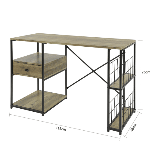 Secretária de computador com 1 gaveta e 4 prateleiras para escritório Quarto Estrutura de aço 118 x 48 x 75 cm FWT61-N SoBuy
