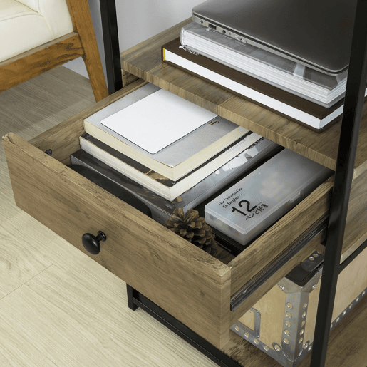 Secretária de computador com 1 gaveta e 4 prateleiras para escritório Quarto Estrutura de aço 118 x 48 x 75 cm FWT61-N SoBuy