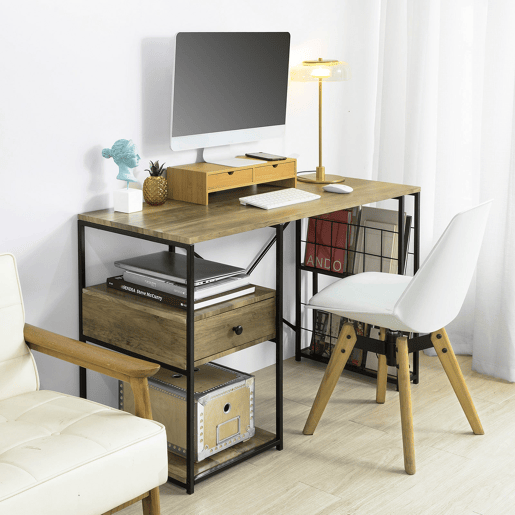 Secretária de computador com 1 gaveta e 4 prateleiras para escritório Quarto Estrutura de aço 118 x 48 x 75 cm FWT61-N SoBuy