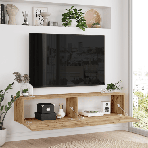 Suporte para TV em aglomerado Lapinlahti 140x32x30 cm carvalho rústico, antracite en.casa.