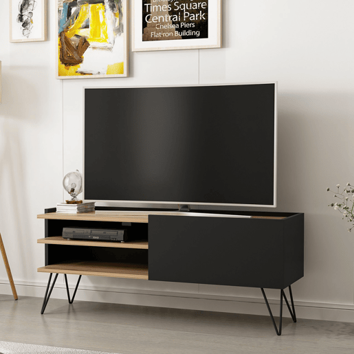 Dronninglund móvel moderno para televisão 2 prateleiras 50x124x37 cm pretoefeito madeira