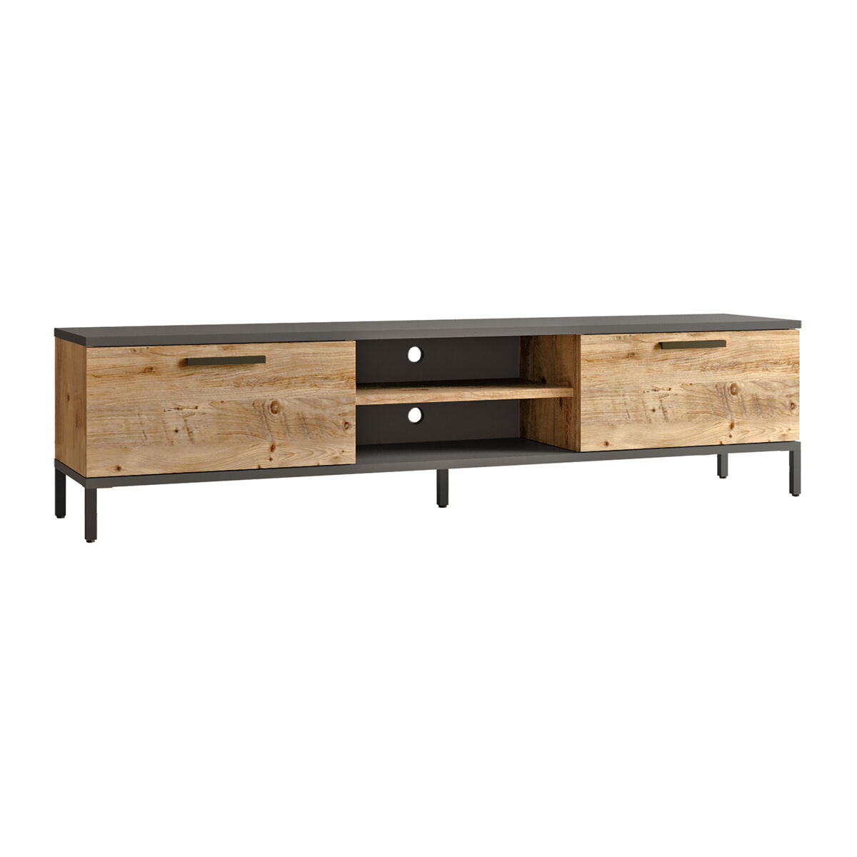 Mueble tv lemp√§√§l√§ 2 estantes aglomerado/metal 160x35x39 cm roble r√∫stico / antracita [en.casa]