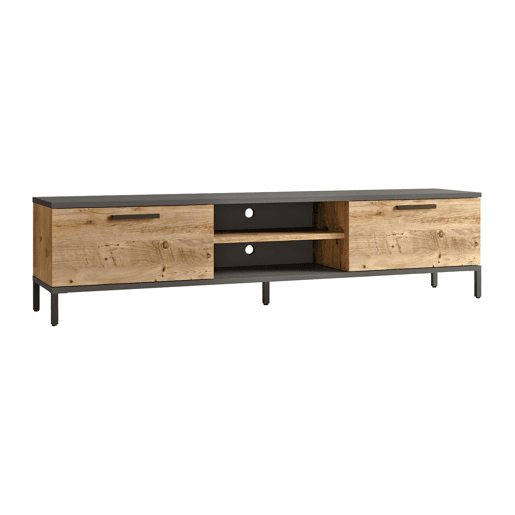 Armário TV Lempäälä 2 prateleiras aglomeradometal 160x35x39 cm carvalho rústicoantracite en.casa