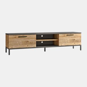 Armário TV Lempäälä 2 prateleiras aglomeradometal 160x35x39 cm carvalho rústicoantracite en.casa