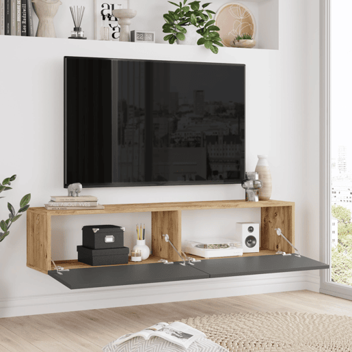 Suporte para TV em aglomerado Lapinlahti 140x32x30 cm carvalho rústico, antracite en.casa.