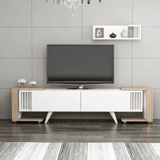Conjunto de móveis para sala de estar Glostrup aglomerado 41 x 150 x 32 cm branco  carvalho en.casa.