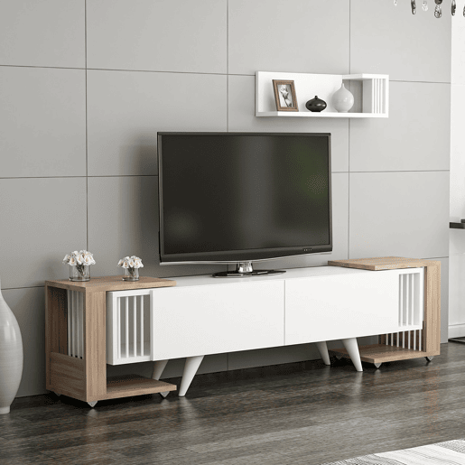 Conjunto de móveis para sala de estar Glostrup aglomerado 41 x 150 x 32 cm branco  carvalho en.casa.