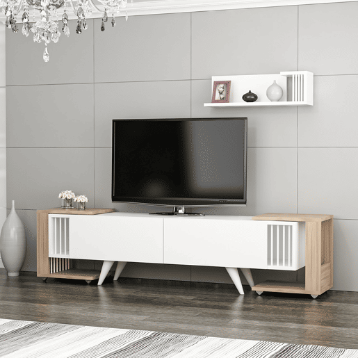 Conjunto de móveis para sala de estar Glostrup aglomerado 41 x 150 x 32 cm branco  carvalho en.casa.