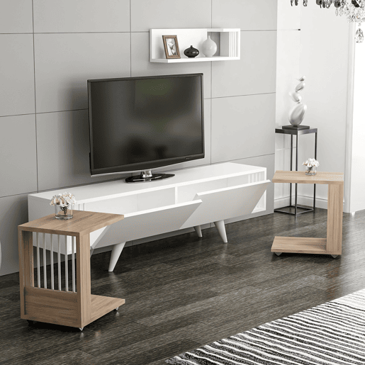 Conjunto de móveis para sala de estar Glostrup aglomerado 41 x 150 x 32 cm branco  carvalho en.casa.
