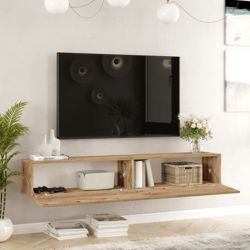 Móvel TV suspenso em aglomerado Lapinlahti 180x32x30 cm Carvalho Rústico en.casa.